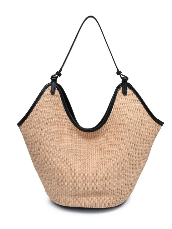 Ambrose Women's Woven Straw Tote Bag with Black Trim - Picture 2 of 4